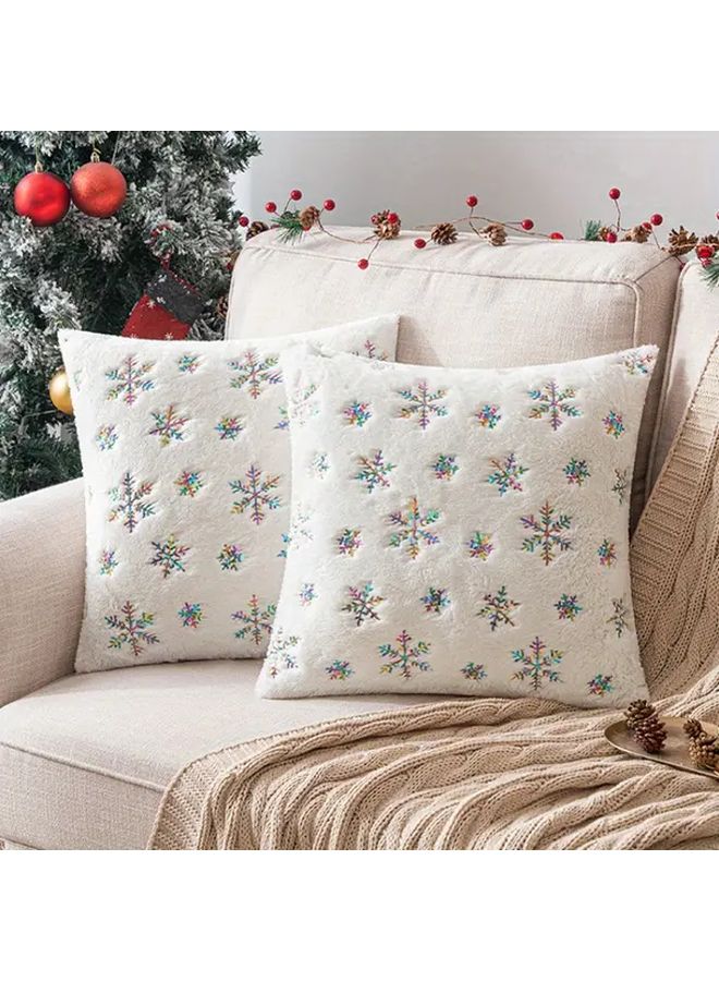 Ivy White Christmas Snowflake Pillow Cover 17.72in Soft Couch Bed Decorative Cushion - Image 5
