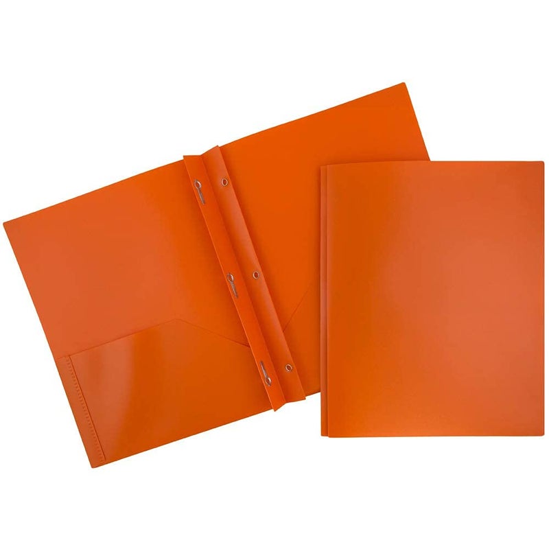 JAM PAPER Plastic Color POP Folders - 2 Pocket Durable Folders with Metal Prongs Fastener Clasps - Orange - 6/Pack - Image 1