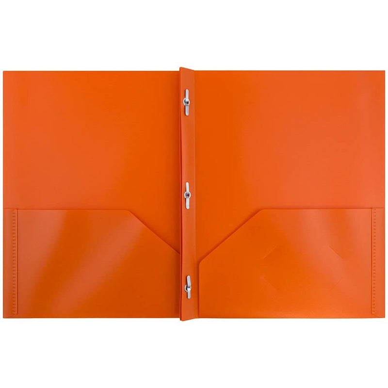 JAM PAPER Plastic Color POP Folders - 2 Pocket Durable Folders with Metal Prongs Fastener Clasps - Orange - 6/Pack - Image 2