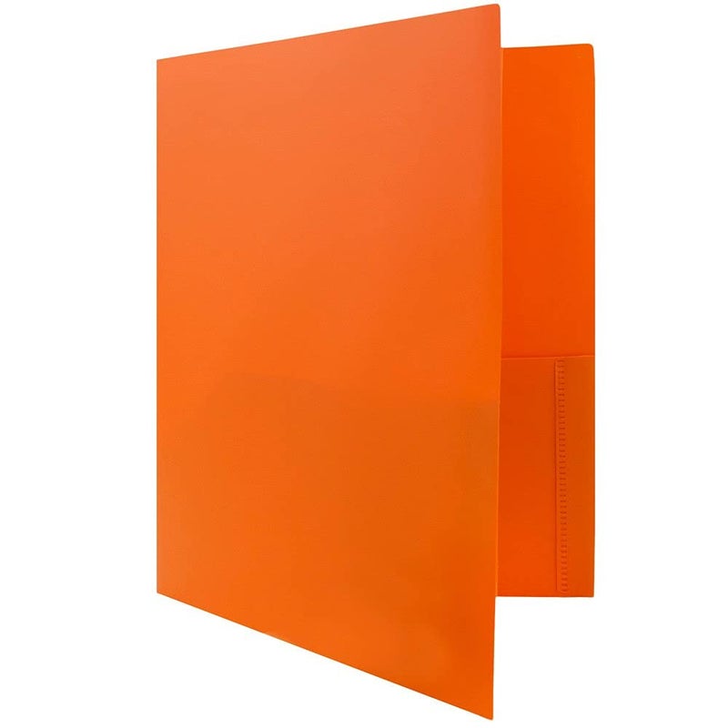 JAM PAPER Plastic Color POP Folders - 2 Pocket Durable Folders with Metal Prongs Fastener Clasps - Orange - 6/Pack - Image 4