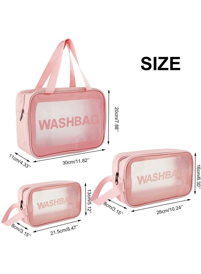 FLYNGO FLYNGO Clear Makeup Pouch Set, Cosmetic Organizer Bag for Women and Girls Travel Waterproof Toiletry Storage Kit (Set of 3 Light Pink)  - Image 2
