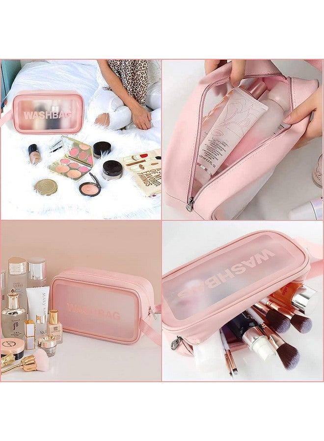 FLYNGO FLYNGO Clear Makeup Pouch Set, Cosmetic Organizer Bag for Women and Girls Travel Waterproof Toiletry Storage Kit (Set of 3 Light Pink)  - Image 5