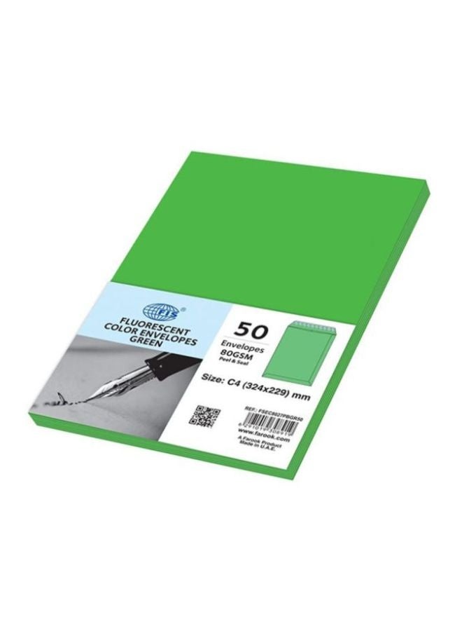 FIS C4 Color Envelopes, Peel & Seal, Neon Green, 324 x 229 mm, 80 GSM, Pack of 50 - Image 2
