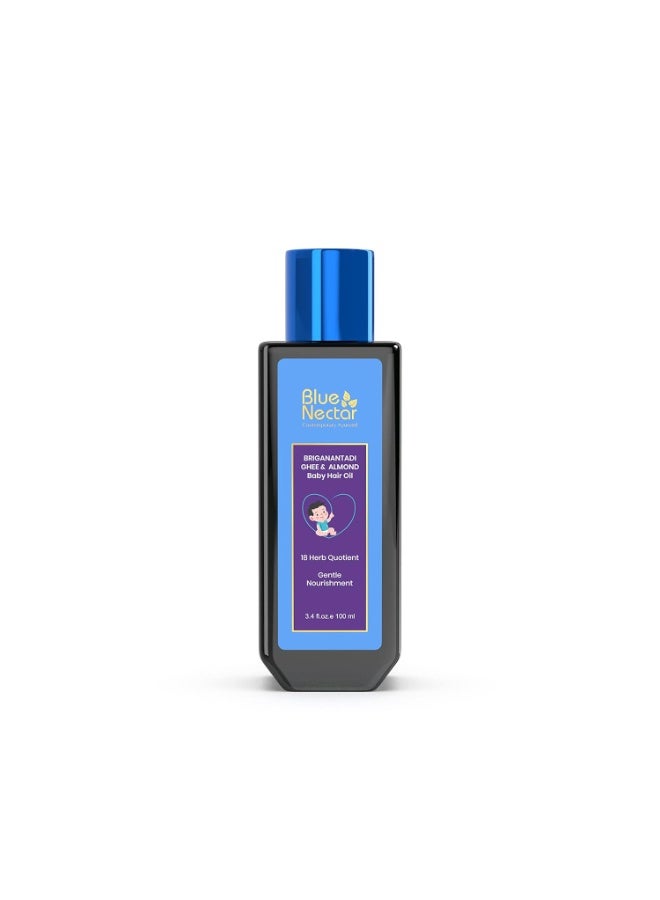 Blue Nectar Briganantadi Ghee & Almond Baby Hair Oil | Ayurvedic Baby Hair Oil with Ghee for Healthy Scalp. 100% Natural Baby Hair Growth Oil with Almond Oil and Olive Oil for Scalp Hydration and Nourishment (18 Herbs, 100 ml ) - Image 1