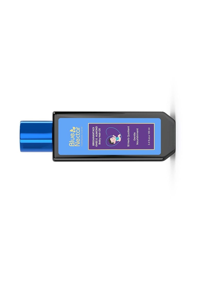 Blue Nectar Briganantadi Ghee & Almond Baby Hair Oil | Ayurvedic Baby Hair Oil with Ghee for Healthy Scalp. 100% Natural Baby Hair Growth Oil with Almond Oil and Olive Oil for Scalp Hydration and Nourishment (18 Herbs, 100 ml ) - Image 4