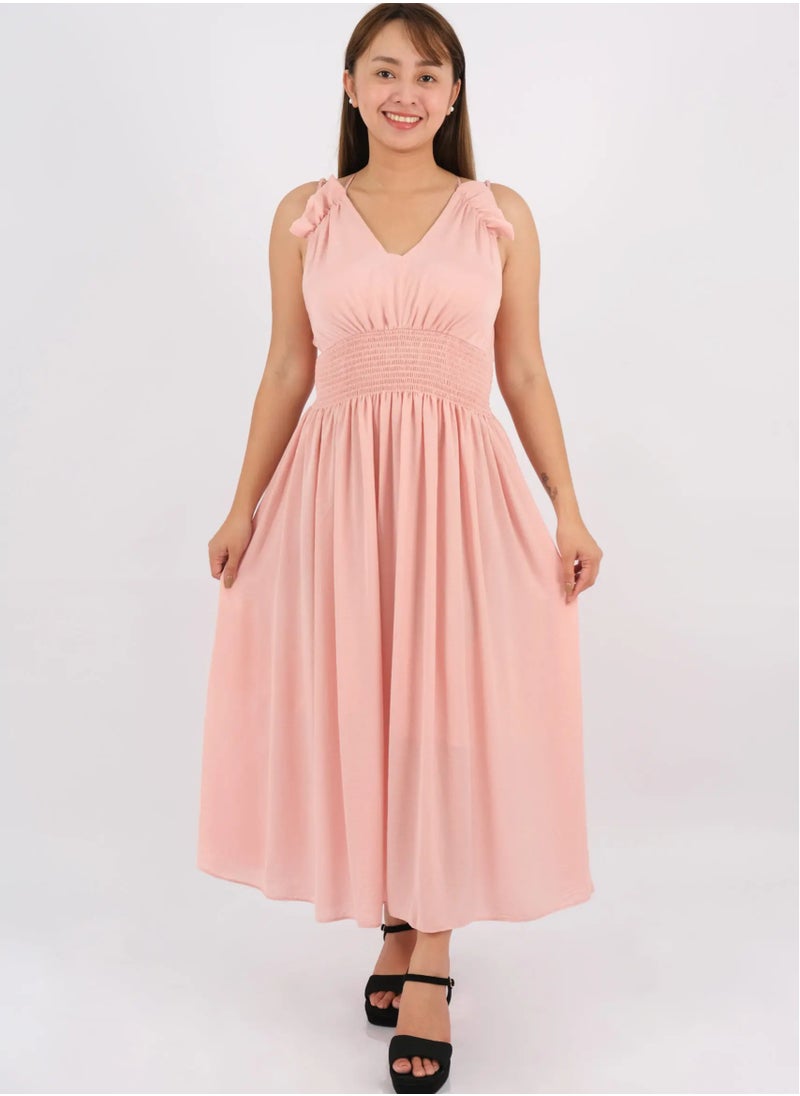 ONLY - Women’s Elastic Waist Pleated Maxi Dress in Mellow Rose - Image 1