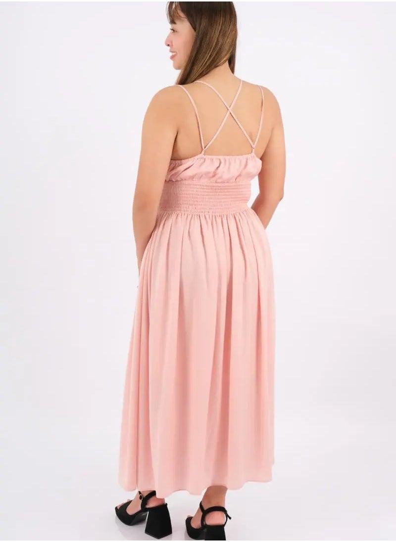 ONLY - Women’s Elastic Waist Pleated Maxi Dress in Mellow Rose - Image 1