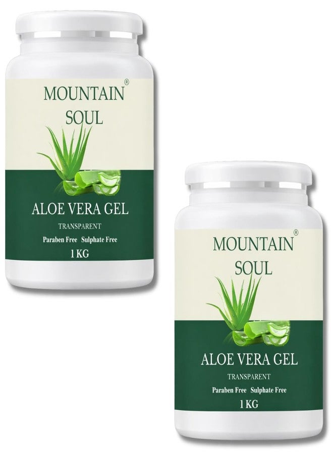 MOUNTAIN SOUL جل الصبار النقي من ماونتن سول للوجه والبشرة والشعر (1 كجم - عبوتان) - عضوي 100%، غير لزج وخالٍ من البارابين - عناية فائقة ببشرة متألقة للرجال والنساء - Image 1