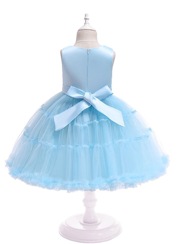 Loquat New children's dress with flower unicorn cake skirt children skirt flower child gauze dress Europe and America BLUE  - Image 2