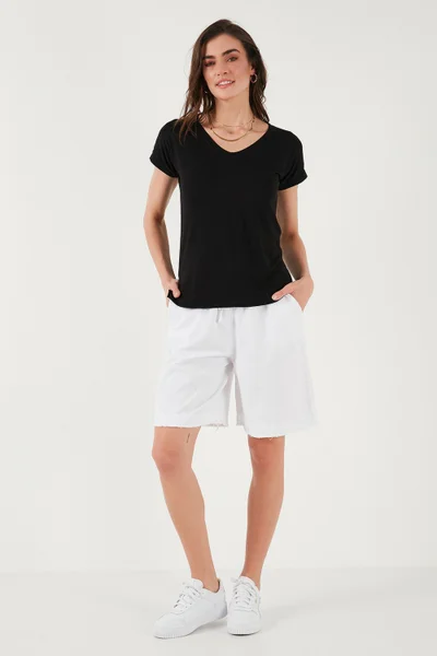 ليلا Cotton Standard Fit Regular Waist Tied Pocket Shorts Women's Shorts 668YP5326