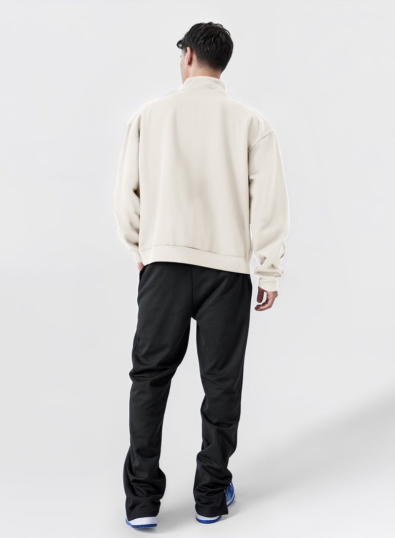 Maniac Mens Solid High Neck Full Sleeve Half White Cotton Fleece Sweatshirt - Image 2