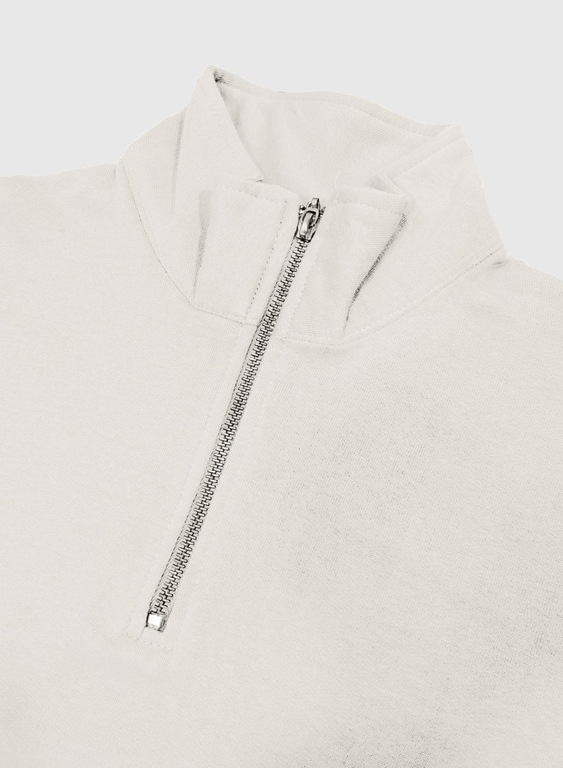 Maniac Mens Solid High Neck Full Sleeve Half White Cotton Fleece Sweatshirt - Image 4