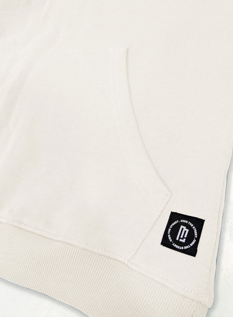 Maniac Mens Solid High Neck Full Sleeve Half White Cotton Fleece Sweatshirt - Image 3