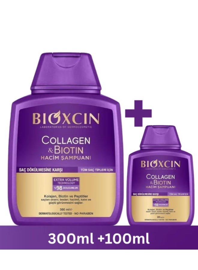 BIOXCIN Collagen & Biotin Volumizing Shampoo (300ml + 100ml) for Thin and Weak Hair, Sulfate-Free Hair Thickening Care - Image 1
