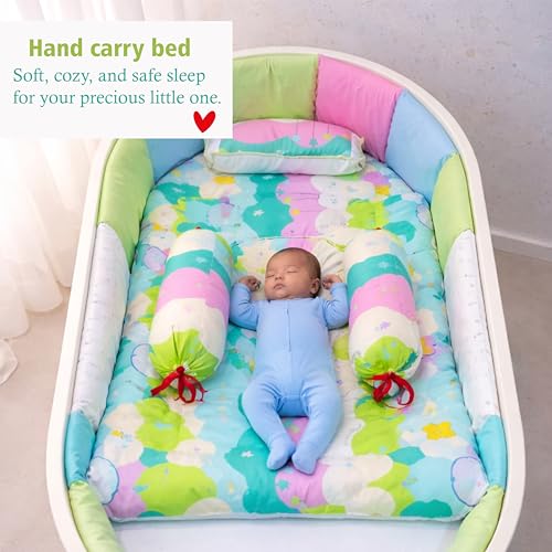 Fareto Combo of Baby Bed with Net | Carry Bag | 4 Pcs Bedding Set (0-6 Months, Baby Size, Cotton) (Pista NEW Star) - Image 3