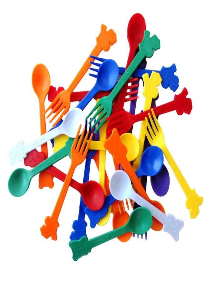 Kitsen Reusable Plastic Spoon And Fork Set. 12 Spoons&12 Forks. Kids Friendly And Ideal For Birthday Parties, Get Together, Picnic, Lunch Box And More. - Image 1