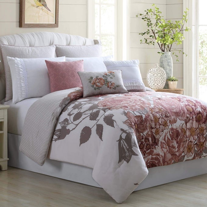 ROSE FARMHOUSE 8PIECE EMBELLISHED COMFORTER SET KINGCALIFORNIA KING