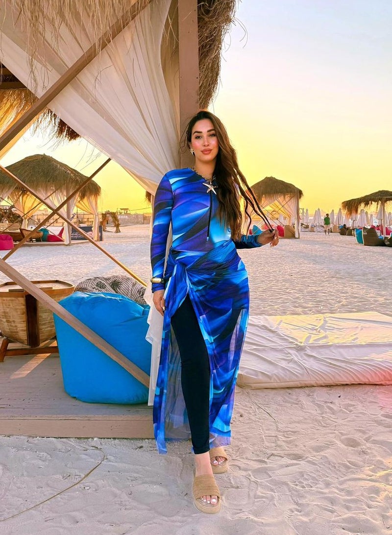 مايوه بحر استايل جديد حريمي - مموج أزرق غامق  - Image 2