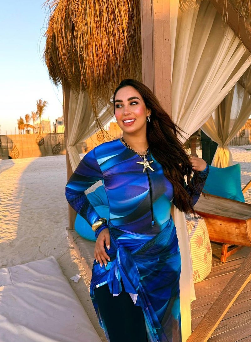 مايوه بحر استايل جديد حريمي - مموج أزرق غامق  - Image 4