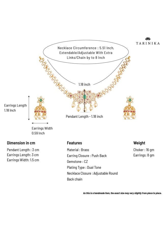 TARINIKA Yellow Gold Beli Nakshatra CZ Short Necklace Set with Floral Design - Indian Jewelry Sets for Women | Perfect for Casual Occasions | Traditional South Indian Necklace | 1 Year Warranty* - Image 3