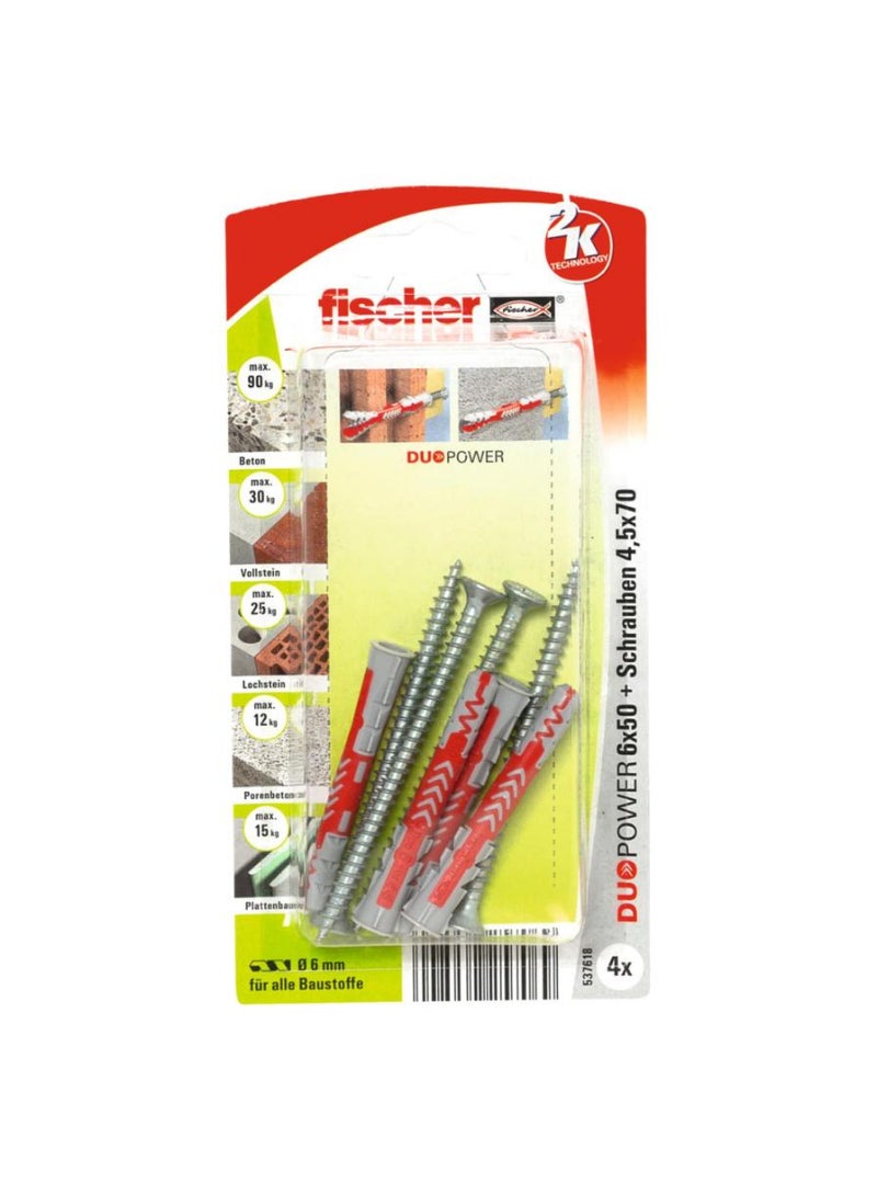 Fischer Fischer DuoPower Plug W/ Screw 6 x 50 S Pack 4Pcs