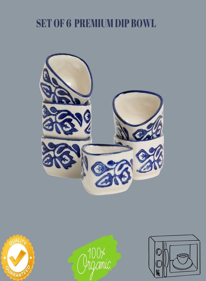 Freakway Handpainted Floral Studio Pottery Ceramic Dip Bowl/Chutney Bowl/Pickle/Sauce Bowl/Small Katori Set | Triangle Shape |(50 ML, Small, Set of 6, Blue and White). - Image 3