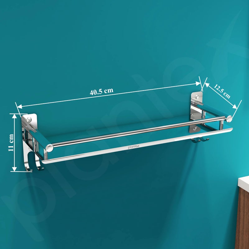 Plantex Stainless Steel Shelf for Bathroom/Stand for Bathroom/Kitchen/Living Room with Hooks and Railings/Bathroom Accessories (16x5 inches, Chrome) - Image 3