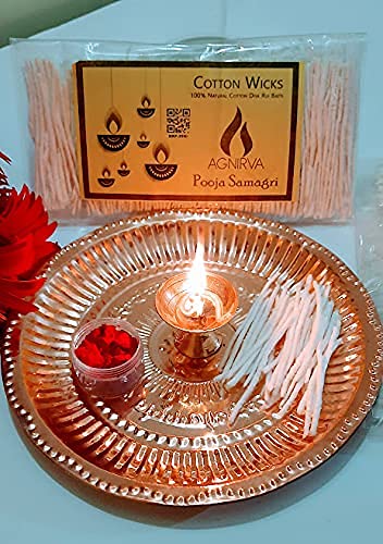 Agnirva Agnirva Long Cotton Wicks Lambi Batti Diya Batti Rui Batti for Pooja Temple White Pack of 1200 Wicks Vattalu Deepam for aarti puja  - Image 5