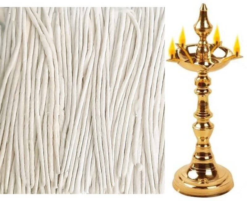 Agnirva Agnirva Long Cotton Wicks Lambi Batti Diya Batti Rui Batti for Pooja Temple White Pack of 1200 Wicks Vattalu Deepam for aarti puja  - Image 1