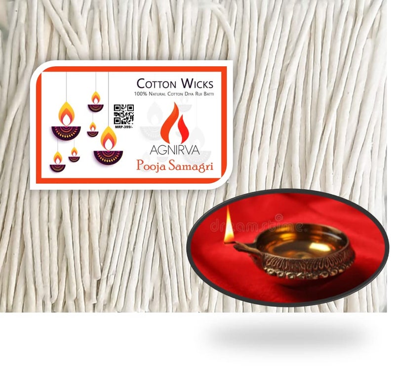 Agnirva Agnirva Long Cotton Wicks Lambi Batti Diya Batti Rui Batti for Pooja Temple White Pack of 1200 Wicks Vattalu Deepam for aarti puja  - Image 4