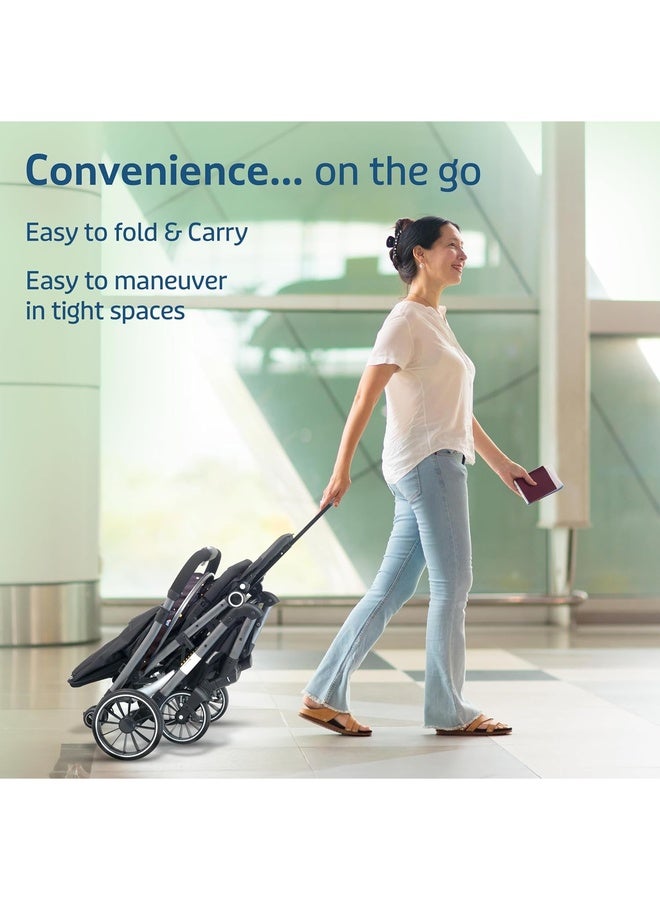 Luvlap Alpha Baby Stroller/Pram, One Fold, Travel Friendly, 5 Point Safety Harness, Reversible Handle bar, Multilevel Recline & Adjustable footrest, Extendable Canopy, for Babies 0-3 Years (Black) - Image 5