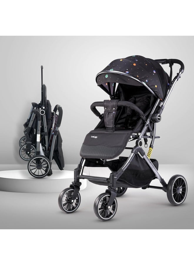 Luvlap Alpha Baby Stroller/Pram, One Fold, Travel Friendly, 5 Point Safety Harness, Reversible Handle bar, Multilevel Recline & Adjustable footrest, Extendable Canopy, for Babies 0-3 Years (Black) - Image 1
