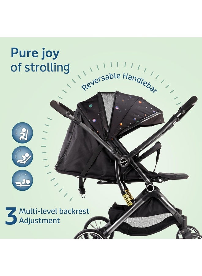 Luvlap Alpha Baby Stroller/Pram, One Fold, Travel Friendly, 5 Point Safety Harness, Reversible Handle bar, Multilevel Recline & Adjustable footrest, Extendable Canopy, for Babies 0-3 Years (Black) - Image 2