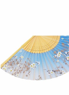 Unewshi Folding Hand Fan for Women, Chinese/Japanese Vintage Retro Style Bamboo Wood Silk Folding Hand Fan with a Fabric Sleeve for Wedding, Dancing, Church, Party, Gifts, Blue  - Image 2