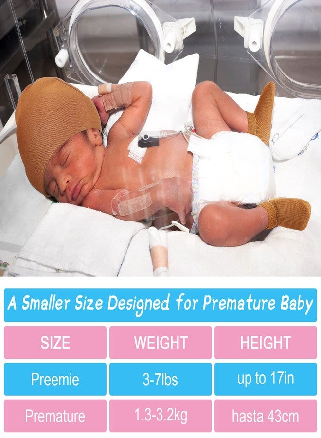 Hercicy 4 Pack Preemie Hat and Mitten Socks Set Cotton Preemie Beanie No Scratch Baby Mitten Nicu Hospital Hat for Boy Girl(Black, White, Light Gray, Light Khaki) - Image 3
