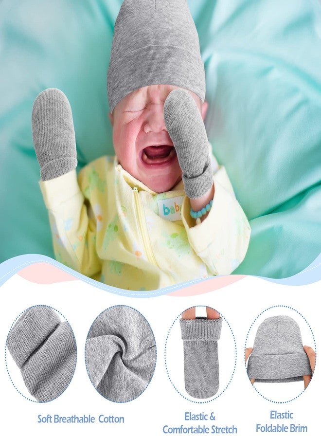 Hercicy 4 Pack Preemie Hat and Mitten Socks Set Cotton Preemie Beanie No Scratch Baby Mitten Nicu Hospital Hat for Boy Girl(Black, White, Light Gray, Light Khaki) - Image 5