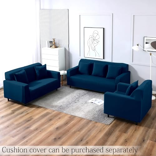 VORHANG Plain Sofa Cover | Highly Elastic Cover | Stretchable Universal Sofa Slipcover for Dining Drawing Room | Washable | Three Seater Sofa Cover | Dark Blue - Image 4