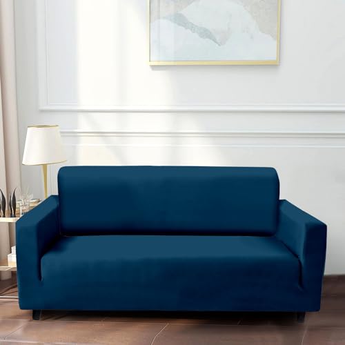 VORHANG Plain Sofa Cover | Highly Elastic Cover | Stretchable Universal Sofa Slipcover for Dining Drawing Room | Washable | Three Seater Sofa Cover | Dark Blue - Image 1