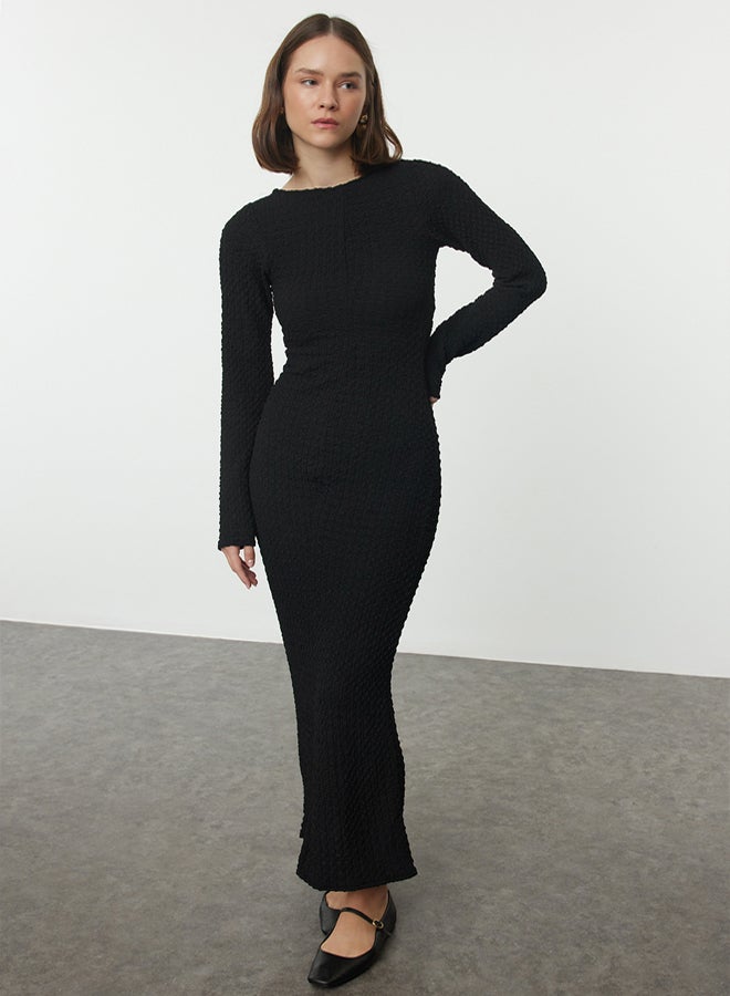 trendyol Black Plain Textured Fitted Maxi Knitted Dress TWOAW25EL00097 - Image 1