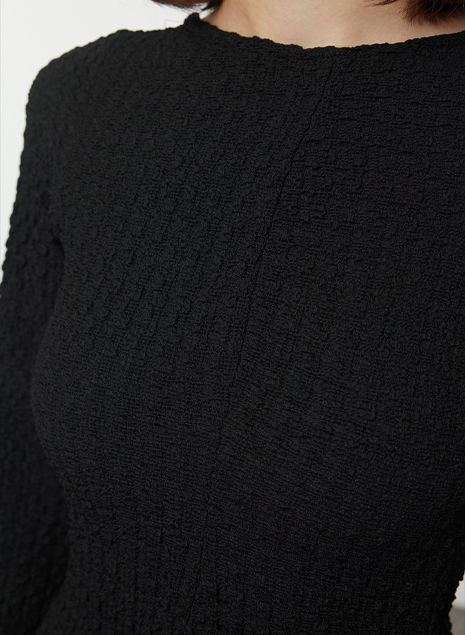 trendyol Black Plain Textured Fitted Maxi Knitted Dress TWOAW25EL00097 - Image 3