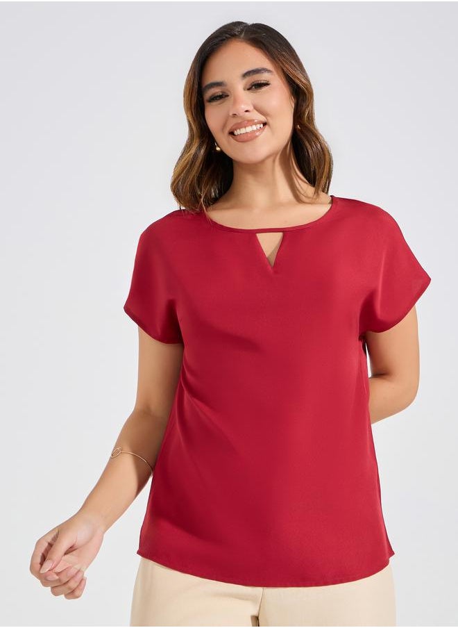 Styli - Solid Regular Fit Top with Keyhole Neck - Image 1