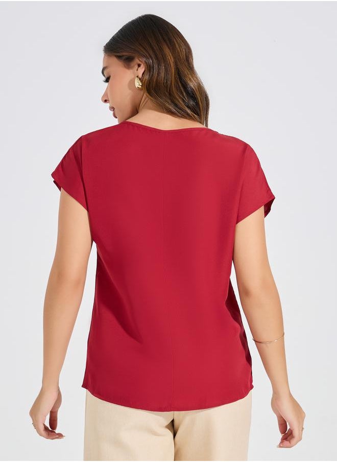 Styli - Solid Regular Fit Top with Keyhole Neck - Image 1