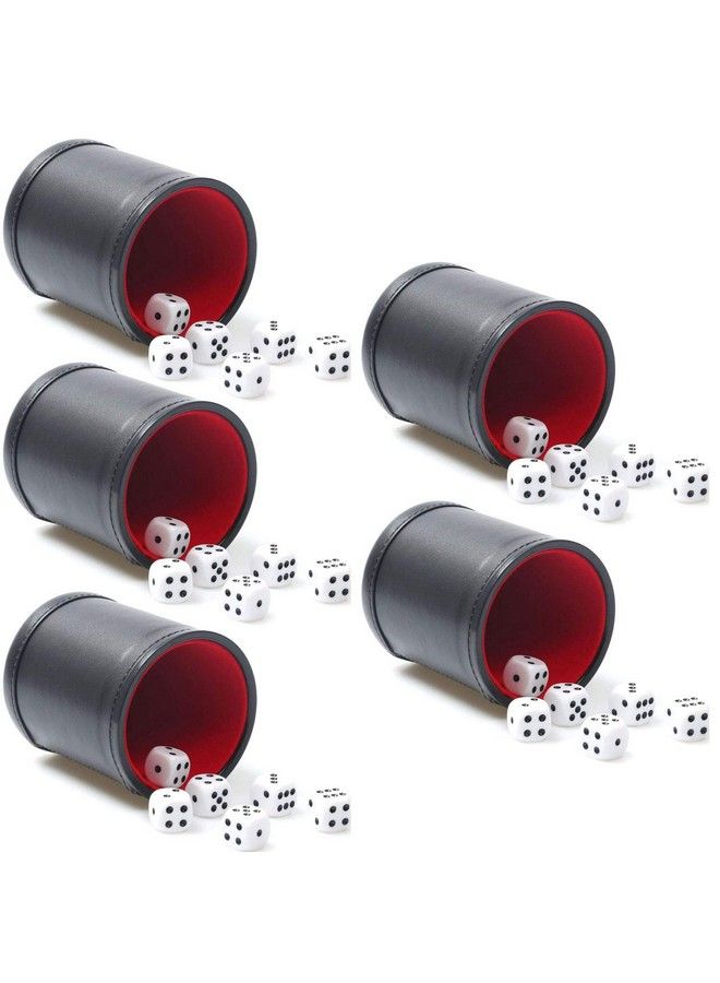 RERIVER 5 Pack Pu Leather Dice Cup Set With 6 Dot Dices Felt Lined Quiet Shaker For Yahtzee Bar Party Family Dice Games,Red/Black - Image 1