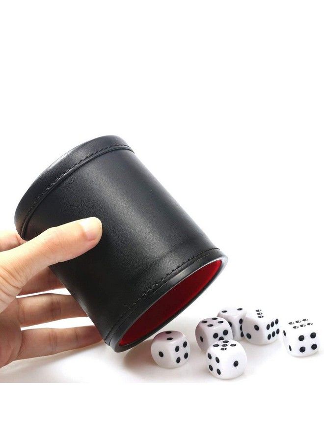 RERIVER 5 Pack Pu Leather Dice Cup Set With 6 Dot Dices Felt Lined Quiet Shaker For Yahtzee Bar Party Family Dice Games,Red/Black - Image 5