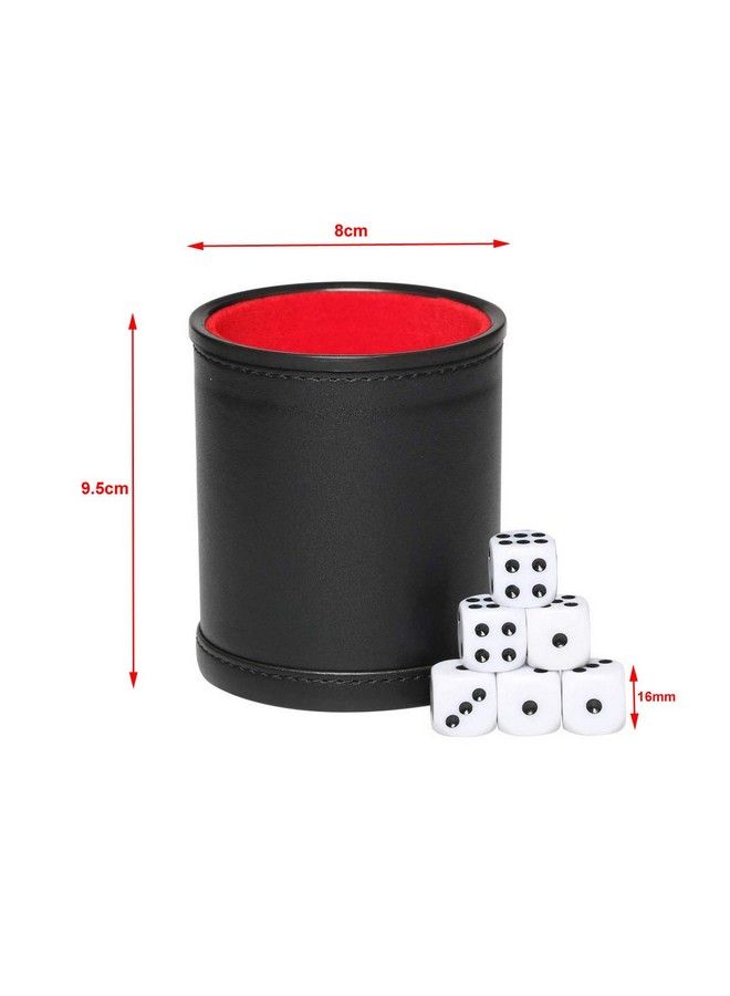RERIVER 5 Pack Pu Leather Dice Cup Set With 6 Dot Dices Felt Lined Quiet Shaker For Yahtzee Bar Party Family Dice Games,Red/Black - Image 4