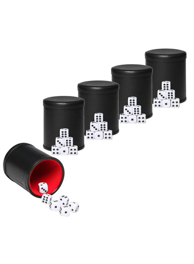 RERIVER 5 Pack Pu Leather Dice Cup Set With 6 Dot Dices Felt Lined Quiet Shaker For Yahtzee Bar Party Family Dice Games,Red/Black - Image 3