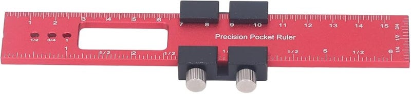 Pilipane Aluminum Alloy Woodworking Ruler 160mm with Slide Stop for Precise Marking Red Black - Image 1