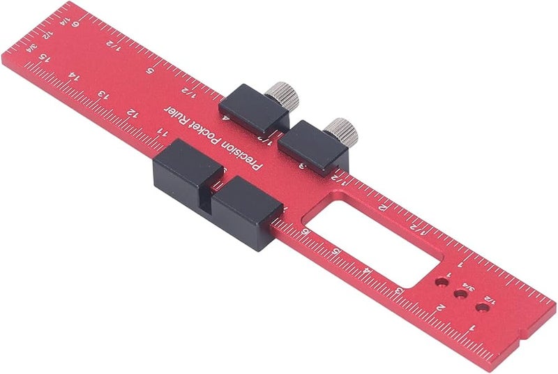 Pilipane Aluminum Alloy Woodworking Ruler 160mm with Slide Stop for Precise Marking Red Black - Image 4