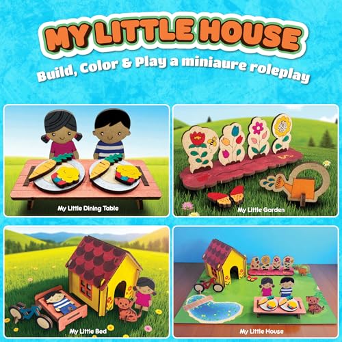 Funvention My Little House - DIY Dollhouse Roleplay & Coloring Activity with Cottage, Picnic Table, Garden, Bed, Boy & Girl Characters & Pet | Educational DIY Craft Activity Gift for Boys & Girls - Image 3