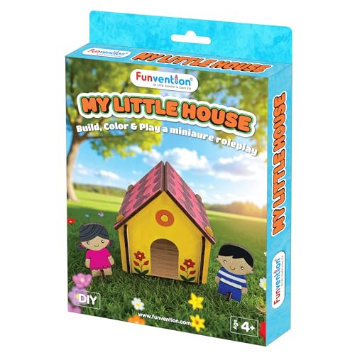 Funvention My Little House - DIY Dollhouse Roleplay & Coloring Activity with Cottage, Picnic Table, Garden, Bed, Boy & Girl Characters & Pet | Educational DIY Craft Activity Gift for Boys & Girls - Image 1